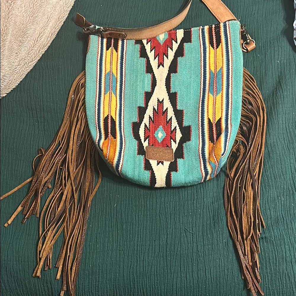 American Darling Fringe Shoulder Bag - Turquoise and Brown - Picture 2 of 7